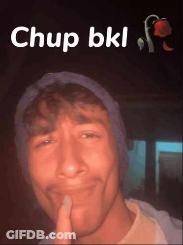 Man In Purple Beanie Making Funny Face With Chup Bkl GIF