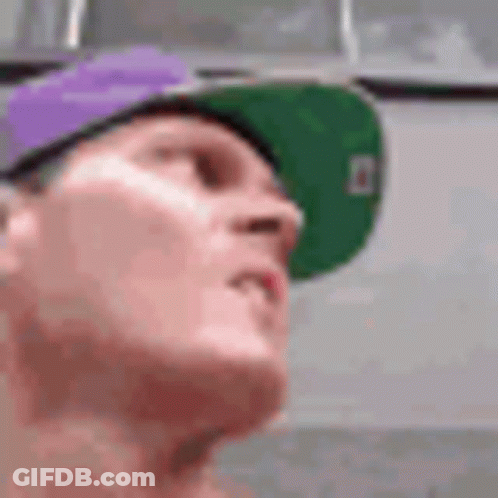 Man In Purple Hat And Green Hat GIF