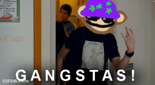 Man In Purple Hat And Sunglasses At Gangsta's Sign GIF