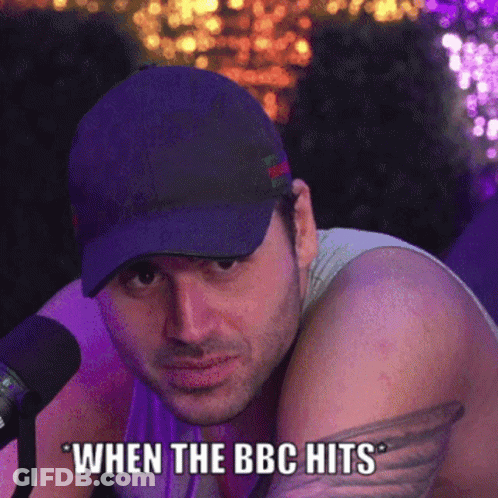 Man In Purple Hat Saying When BBC Hits GIF