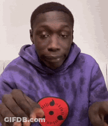 Man In Purple Hoodie With Red Eye GIF
