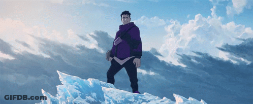 Man In Purple Jacket On Snowy Mountain GIF