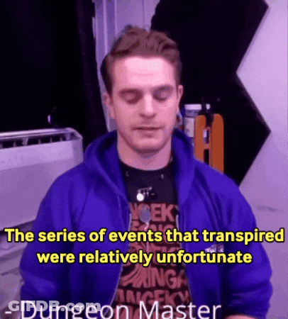 Man In Purple Jacket Says Series Of Events Were Relatively Unfortunate Dungeon Master GIF