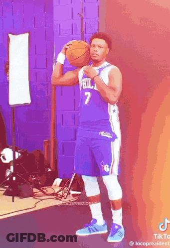 Man In Purple Jersey Holding Basketball GIF