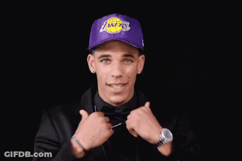 Man In Purple Lakers Hat And Black Jacket Adjusting Tie GIF