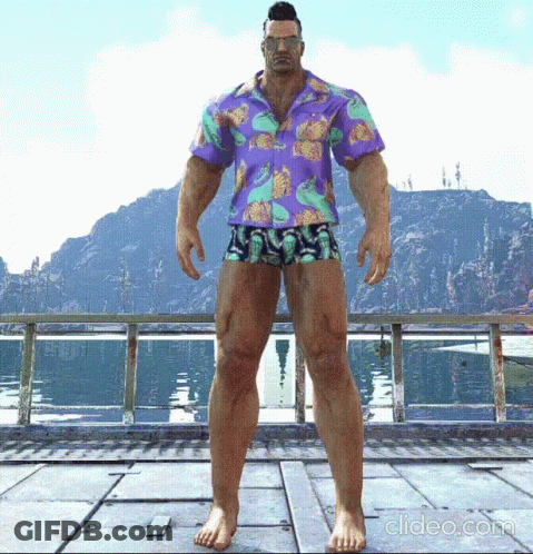 Man In Purple Shirt And Shorts Standing On Dock GIF