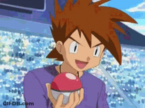 Man In Purple Shirt Holding Red Pokeball GIF