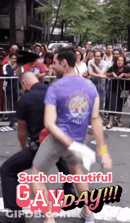 Man In Purple Shirt Lifted By Police Officer Such A Beautiful Gayday GIF