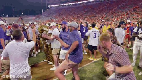 Man In Purple Shirt Number 3 Dancing On Field GIF