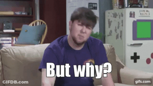 Man In Purple Shirt On Couch Saying But Why GIF