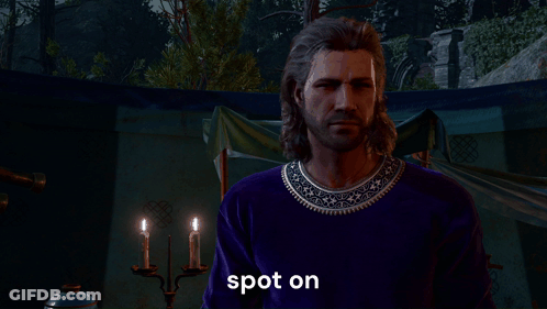 Man In Purple Shirt Pointing To Nose With Spot On Text GIF