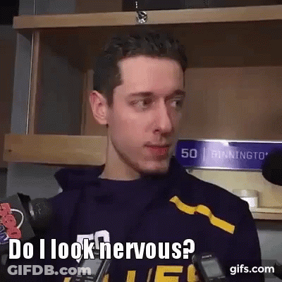 Man In Purple Shirt Saying Do I Look Nervous GIF