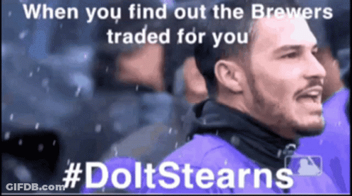 Man In Purple Shirt When You Find Out The Brewers Traded For You #Dolstearns GIF