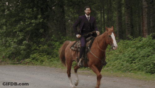 Man In Purple Suit Riding Brown Horse GIF