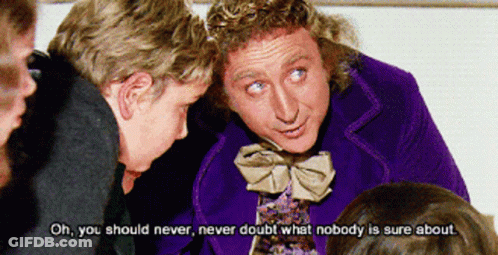 Man In Purple Suit Talking With Quote Oh You Should Never Never Doubt What Nobody Is Sure About GIF
