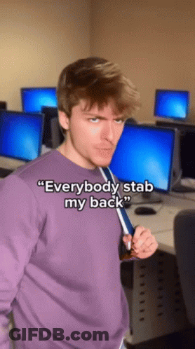 Man In Purple Sweater Says Everybody Stab My Back GIF