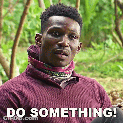 Man In Purple Sweater Sitting In Woods Saying Do Something GIF