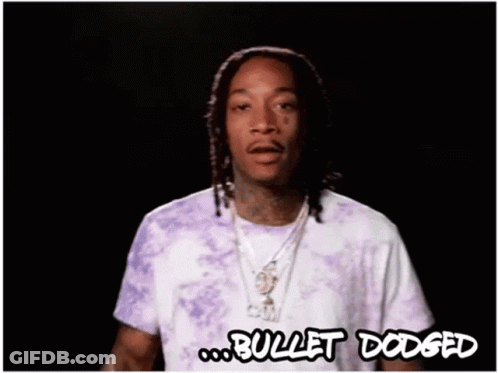 Man In Purple Tie Dye Shirt Says Bullet Dogged GIF