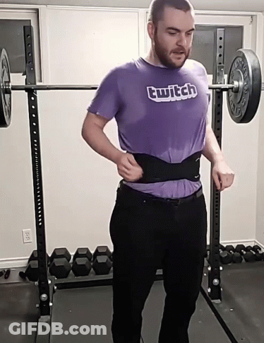 Man In Purple Twitch Shirt Lifting Barbell GIF
