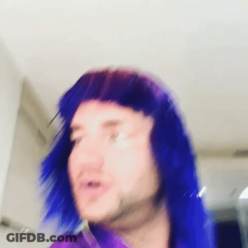 Man In Purple Wig Blue Hair Funny Face GIF