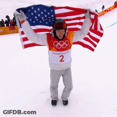 Man In Pyeongchang 2018 Shirt Holding American Flag GIF