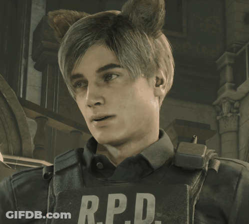 Man In R.P.D. Vest With Cat Ear GIF