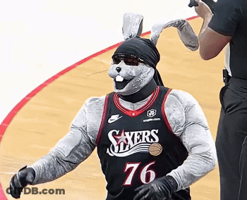 Man In Rabbit Costume And Sixers Jersey GIF