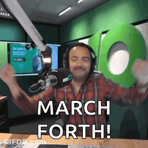 Man In Radio Studio Saying March Forth GIF