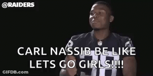 Man In Raiders Jersey Dancing Saying Carl Nassib Be Like Lets Go Girls GIF
