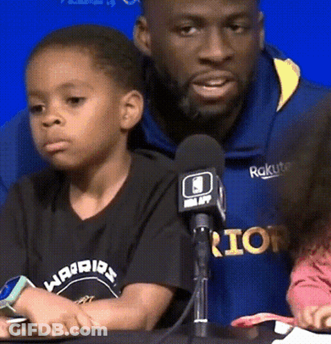 Man In Rakuten Sweatshirt Sitting Next To Boy GIF