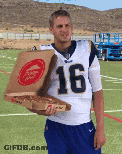 Man In Rams Jersey Holding Pizza Hut Box GIF