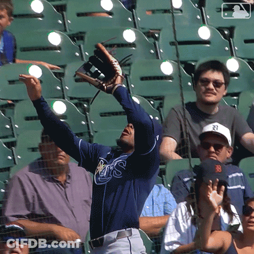 Man In Rays Jersey Catching Baseball GIF
