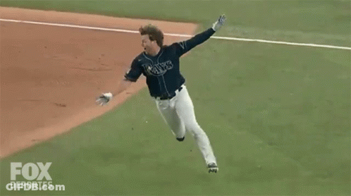 Man In Rays Jersey Running On Baseball Field GIF