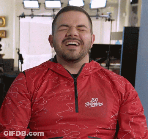Man In Red 100 Thieves Jacket Laughing GIF