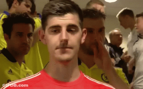 Man In Red Adidas Shirt With Crowd GIF