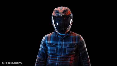 Man In Red And Black Motorcycle Helmet And Plaid Shirt GIF