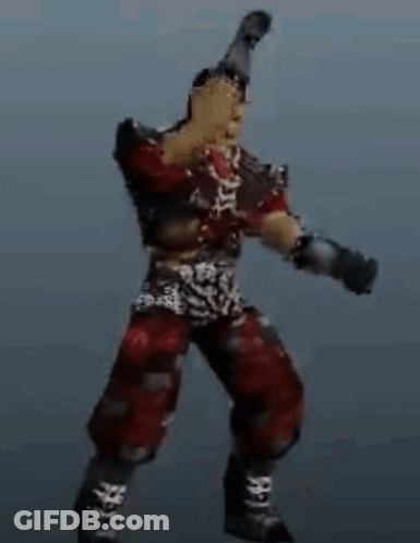 Man In Red And Black Outfit Dancing With Hands Up GIF