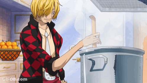 Man In Red And Black Plaid Shirt Holding Pot With Saw GIF