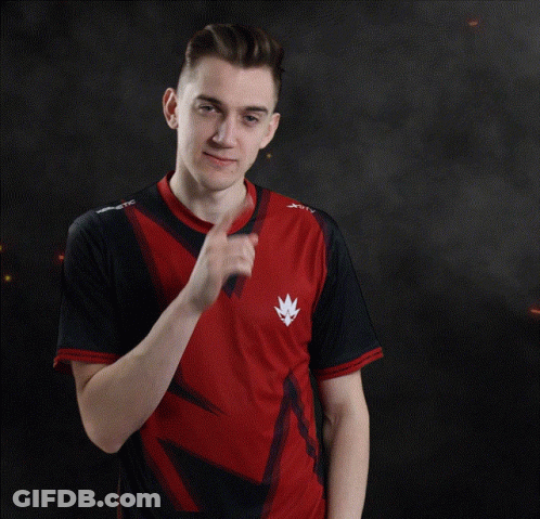 Man In Red And Black Shirt With Leaf GIF