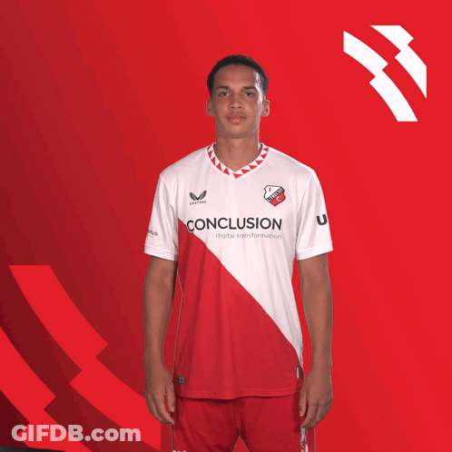 Man In Red And White Jersey Saying Conclusion GIF