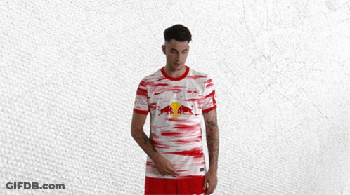 Man In Red And White Jersey With Red Bull GIF