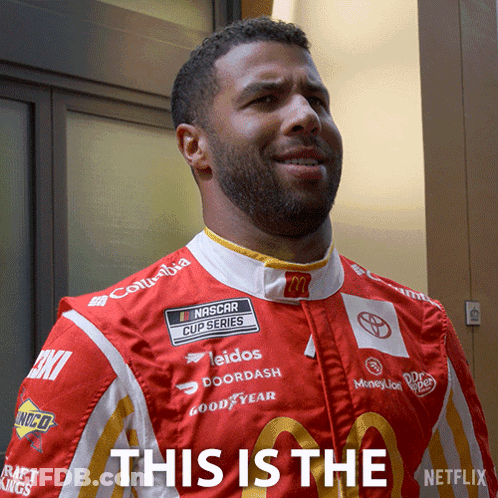 Man In Red And White NASCAR Uniform Says This Is The Netflix Logo GIF