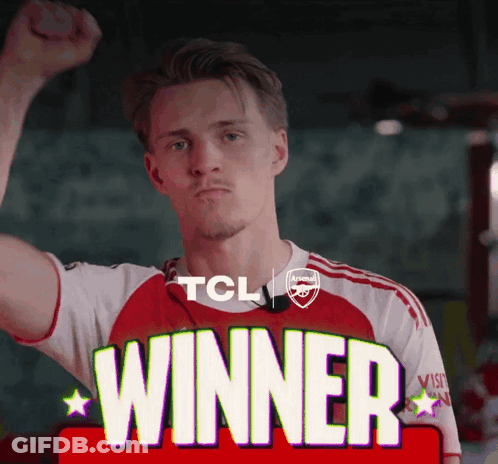 Man In Red And White Shirt Saying Winner GIF