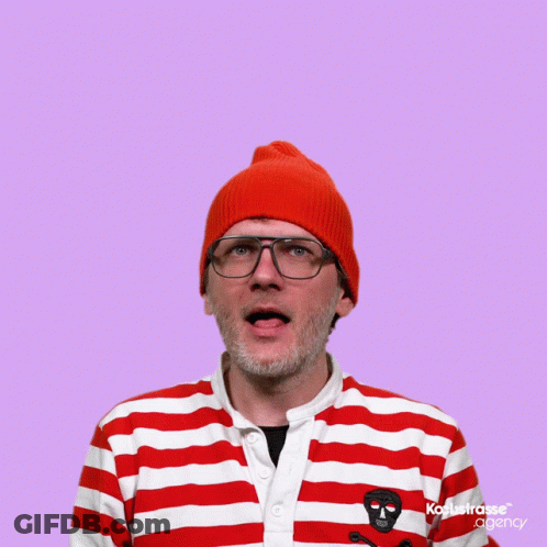 Man In Red And White Striped Shirt And Orange Beanie Upside Down GIF