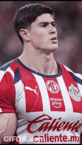 Man In Red And White Striped Shirt Caliente.mx GIF