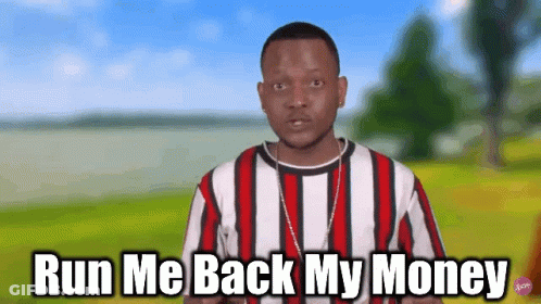 Man In Red And White Striped Shirt Says Run Me Back My Money GIF