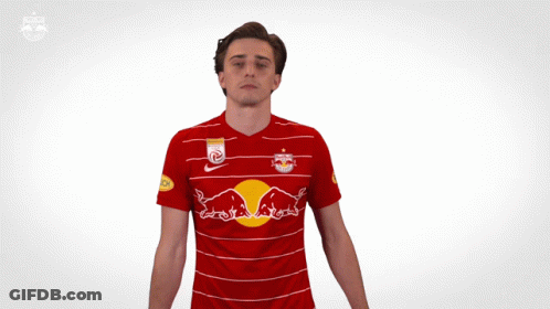 Man In Red And White Striped Shirt With Red Bulls GIF