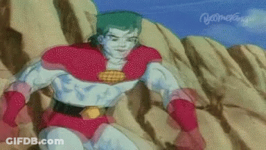 Man In Red And White Superhero Costume On Rock GIF