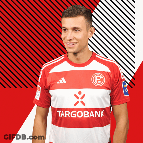 Man In Red And White Targobank Shirt GIF
