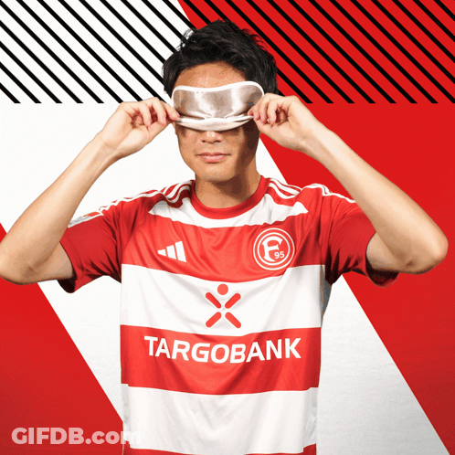 Man In Red And White Targobank Shirt GIF